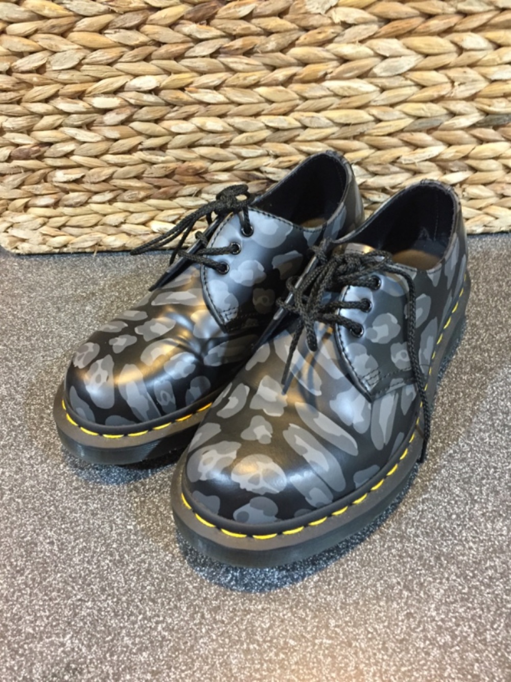 Dr. Martens Black and Gray Leopard Print 3-Eye Oxford Shoes - Picture 6 of 13